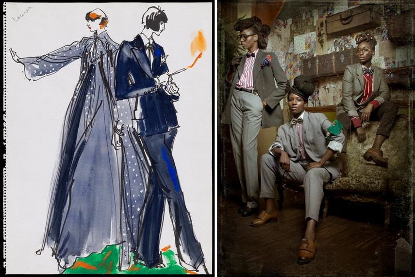 Left Yves Saint Laurent - Le Smoking Right Prisca Monnier - Dandy Queens