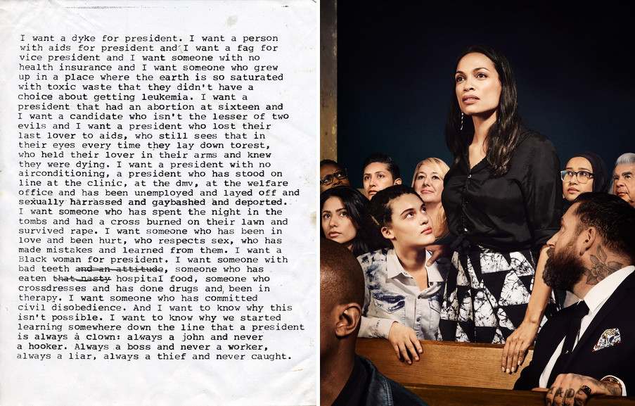 Left Zoe Leonard - I want a president Right Hank Willis Thomas and Emily Shur - For Freedoms