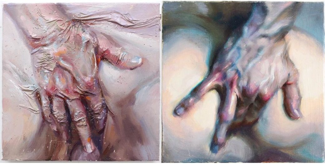 Left and Right - Ivan Alifan - Hands study, oil, 10 by 10