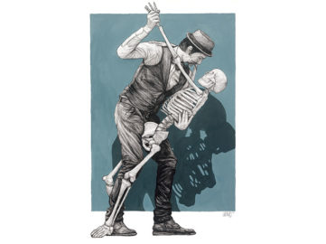Levalet - Le dernier tango, 2017. Mixed media on paper, 100x70 cm. Galerie Joel Knafo