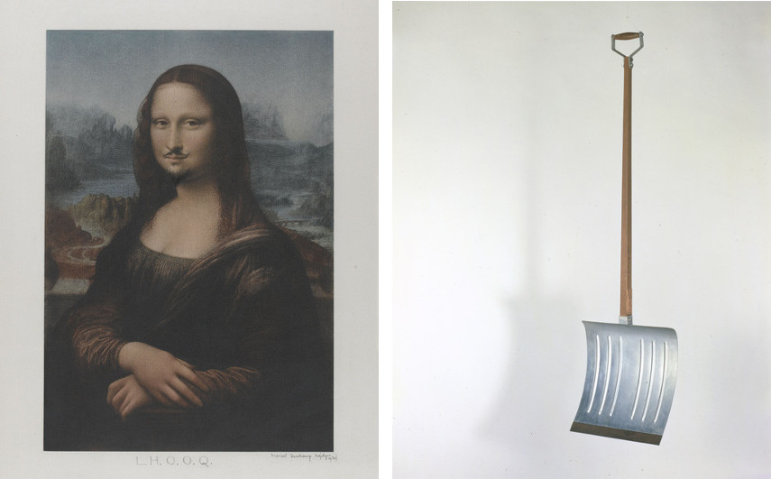 Marcel Duchamp - L.H.O.O.Q. Mona Lisa, 1919 (Left) ---- In Advance of the Broken Arm, 1915 (Right)