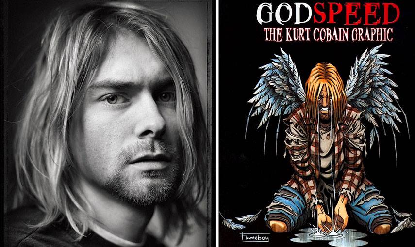 Mark Seliger - Kurt Cobain – image via profotocom (Left) Flameboy - Kurt Cobain Graphic Cover - image via dezskinncom (Right)