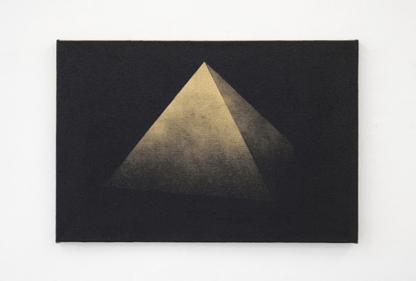 Michael Hakimi - Pyramide 1, 2014, Lacquer and spray paint on jute, ca 50 x 71 cm