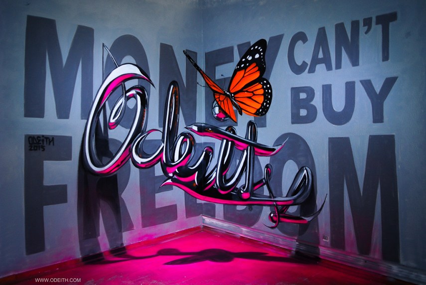 Odeith - Money Can't Buy Freedom, 2015 letters facebook painting instagram walls