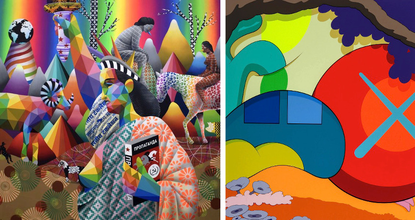 Okuda Sa Miguel - Boreal Revolution, KAWS - You Should Know I Know, on view at the Los Angeles Convention Center