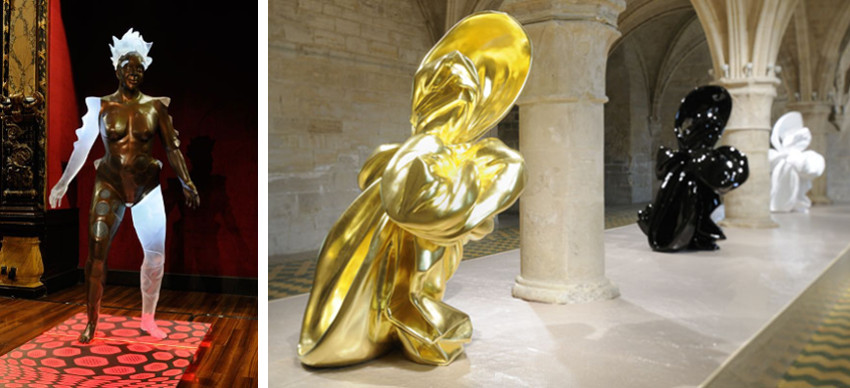 Orlan shows - Bump-Load, 2009 (Left) / Bodiless Garment : Fold Sculpture, 2010 (Right)