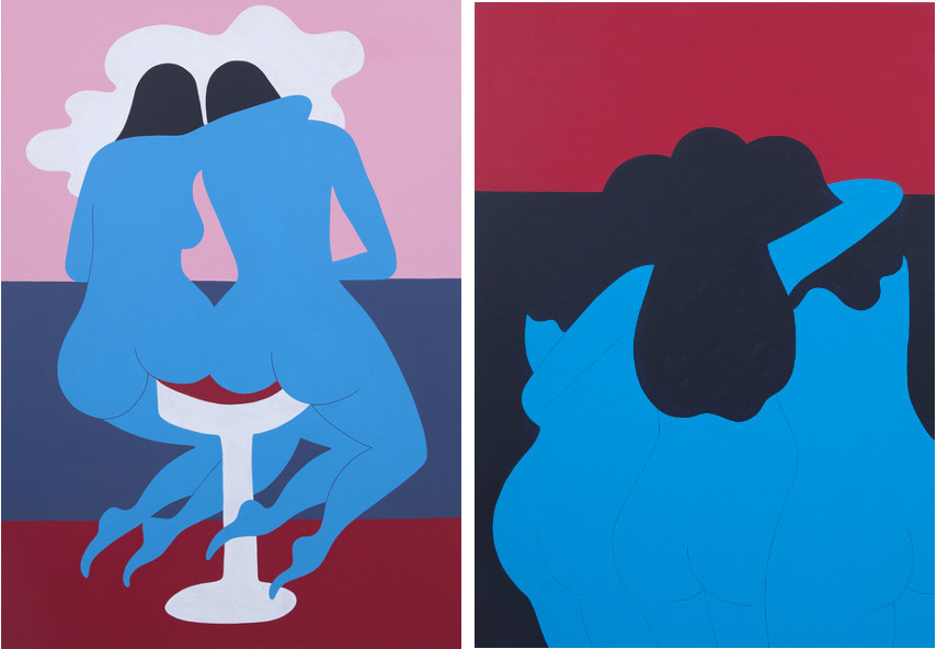 Parra - Bar love, 2016 (Left) ---- The escape, 2016 (Right) - open time in dutch is like the 2012 case in gallery based with a mural 