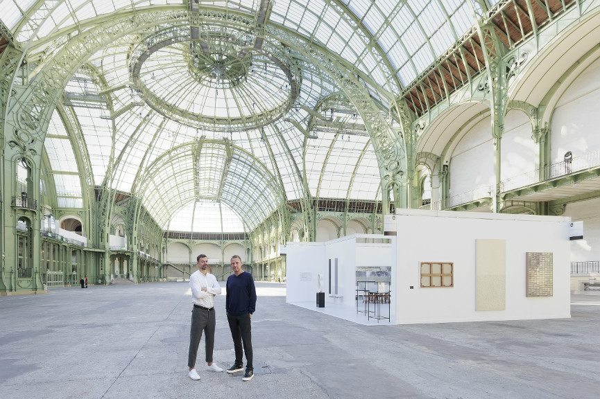 Portrait of Elmgreen & Dragset in front of the one-day installation "Elmgreen & Dragset present Galerie Perrotin at the Grand Palais" in Paris on Saturday September 24, 2016. Photo: Claire Dorn Courtesy Galerie Perrotin