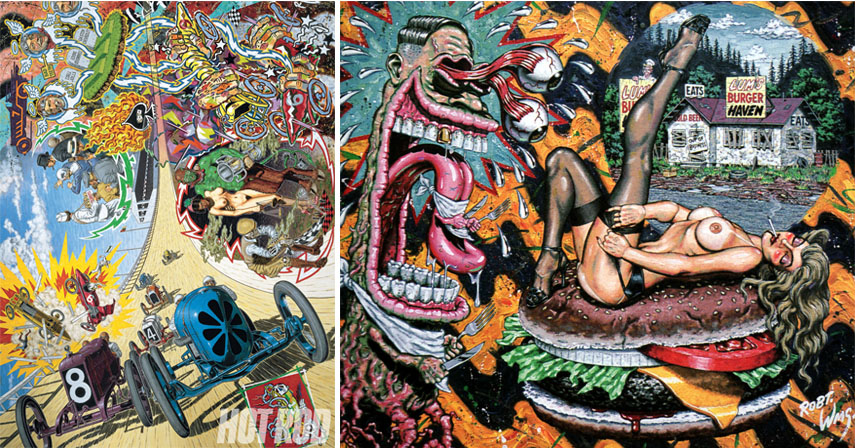 Early Lowbrow art painting style by Robert Williams, inspired by comics, erotic novels, hot rod culture and underground aesthetics