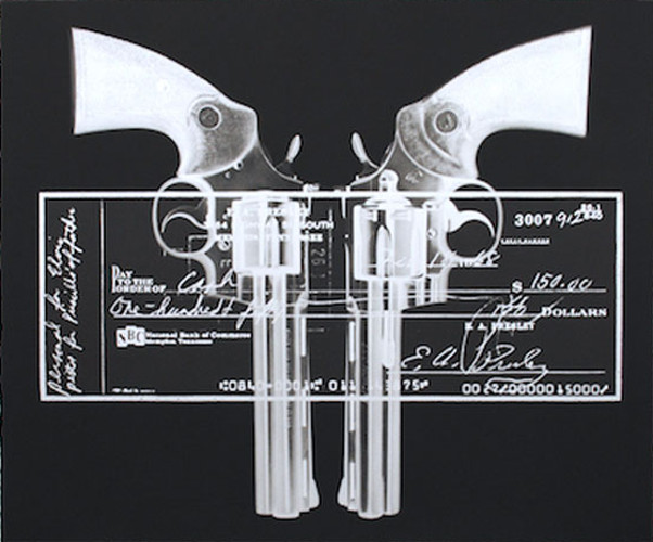 Russell Marshall - Elvis Gun Cheque (silver), 2015