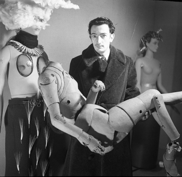 Salvador Dali and his mannequin, Surrealist Exhibition