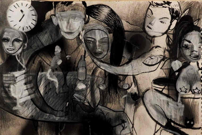 In villa in Roma there was a group exhibition of artists or in Italian artisti