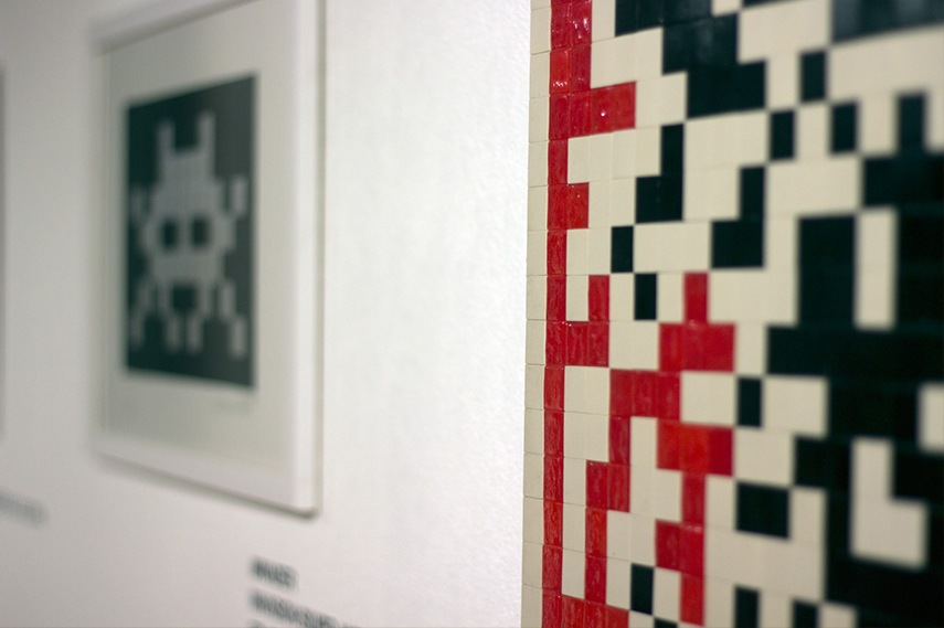 Invader. Left: Invasion Silver and Black, 2008. Right: QR Code, 2012 (detail)