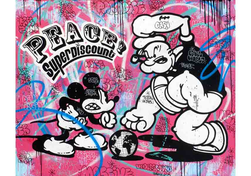 Speedy GRAPHITO - Peace! Super Discount, 2010, mixed media on canvas