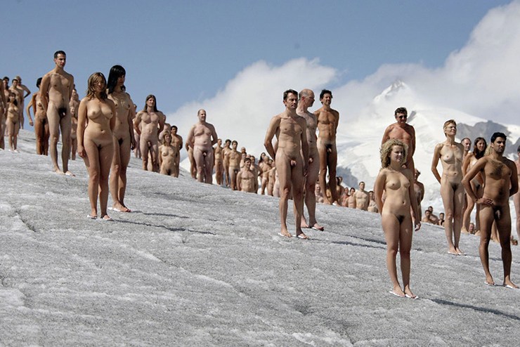 The naked art happening on the largest glacier in the Alps