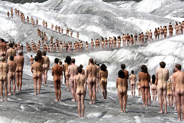 Spencer Tunick uses his naked art performances and installations to draw attention to some of the problems we are facing in the contemporary world