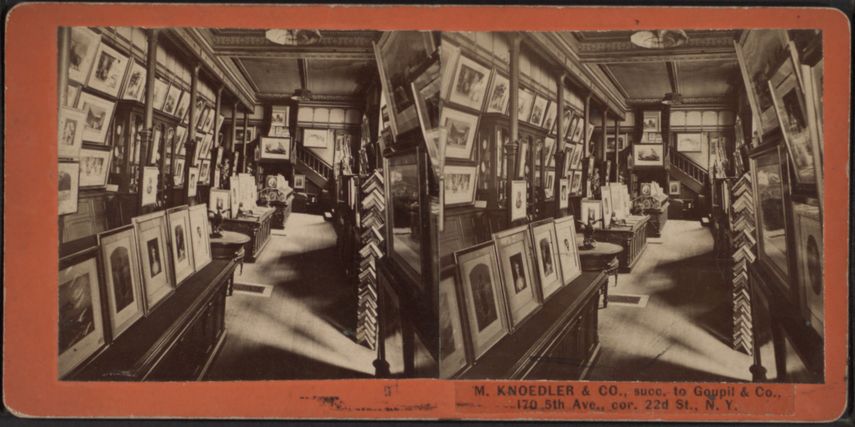 Stereoskopická fotografie interiéru americké, newyorské galerie Knoedler, cca 1860-80 - nejstarší z newyorských galerií