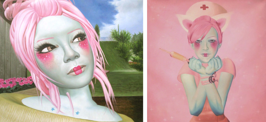 Sumomo Kanashiwa - Looking in the Sky, 2009 (Left) / Nurse, 2008 (Right)