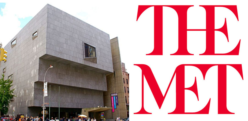 Left: The building of The Met Breuer, former home to the Whitney Museum. Image via Flickr/saitowitz / Right: The Met’s new logo, which caused controversy among designers. Image via The Met