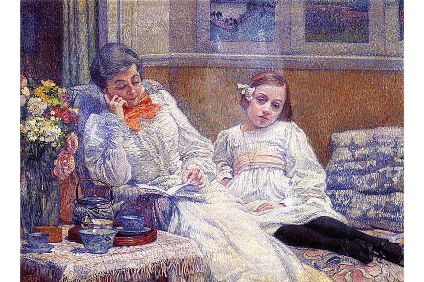 Pointillist painting by Theo Van Rysselberghe - Femme et Enfant is an example of use of paint in his works