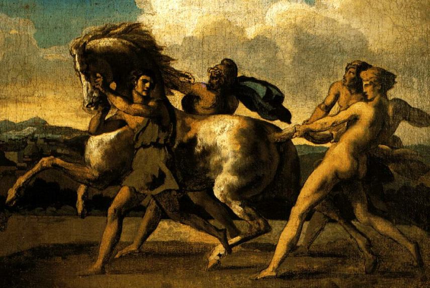 romantic work by Théodore Géricault - Slaves stopping a horse, 1817