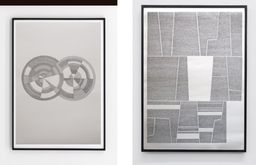 Left: Jose Vera Matos - El sistema de los objectos, 2014, hand transcription of J. Baudrillard's book, 100 x 70cm / Right: Jose Vera Matos - Ensayos de interpretacion de la realidad Peruana - Jose Carlos Mariategui, 100 x 70cm, 2014
