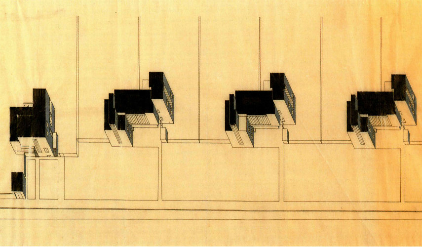 Walter Gropius - Bauhaus Master Houses, Dessau, Isometric site plan, 1925-1926, photo via thecharnelhouse.org designed