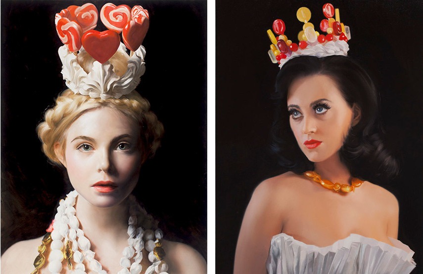 Will Cotton -  Candy Heart, 2015 (left), Katy Perry Portrait, 2010 (right) - Oil linen and inches prints are in Mary Boone gallery from 2014.