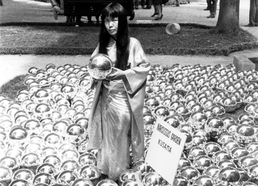 Yayoi Kusama with Narcissus Garden installed in Venice Biennale, Italy